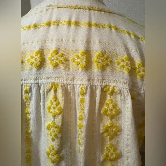 Loft Butter Yellow and Cream Long Sleeve Embellished Blouse. 3/4 Button Up. - Picture 6 of 13